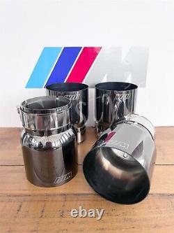 BMW M LOGO 3.75 95mm SHADOW BLACK CHROME EXHAUST TIPS M2 M3 F80 M4 M5 F10 M6