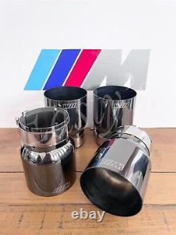 BMW M LOGO 3.75 95mm SHADOW BLACK CHROME EXHAUST TIPS M2 M3 F80 M4 M5 F10 M6