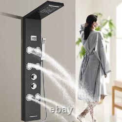 Back Massage Shower Panel Column Tower Shower Set Handheld Stainless Steel Black