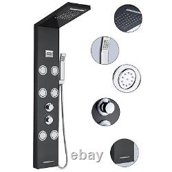 Back Massage Shower Panel Column Tower Shower Set Handheld Stainless Steel Black