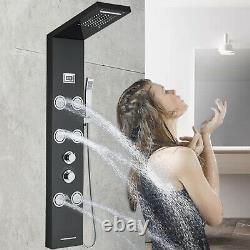 Back Massage Shower Panel Column Tower Shower Set Handheld Stainless Steel Black