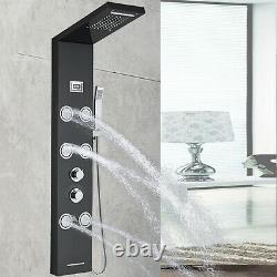 Back Massage Shower Panel Column Tower Shower Set Handheld Stainless Steel Black