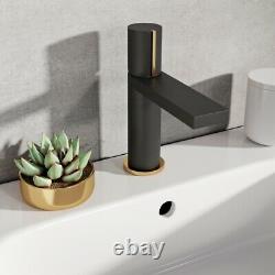Bathroom Paulo Matt Black & Gold Tall Basin Mono Sink Tap