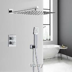 Bathroom Thermosmatic Shower Mixer Chrome Square Twin Head Concealed Valve Set