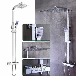 Bathroom Thermostatic Exposed Shower Mixer Rain Bath 12 Large Square Set Chrome