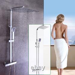 Bathroom Thermostatic Exposed Shower Mixer Rain Bath 12 Large Square Set Chrome