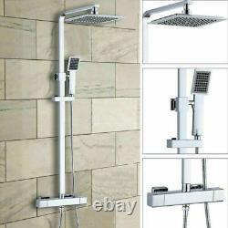 Bathroom Thermostatic Exposed Shower Mixer Tap Twin Head Large Square Bar Set