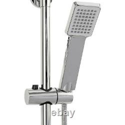 Bathroom Thermostatic Mixer Shower Set Square Chrome Twin Head Exposed Valve