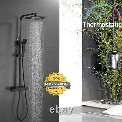 Black Exposed Thermostatic Shower Mixer Brass 8inch Head & Power Massage Jet Set