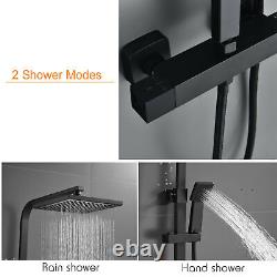 Black Exposed Thermostatic Shower Mixer Brass 8inch Head & Power Massage Jet Set