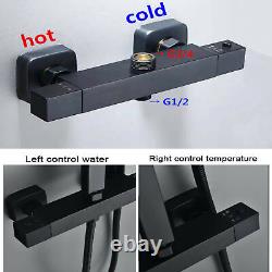 Black Exposed Thermostatic Shower Mixer Brass 8inch Head & Power Massage Jet Set