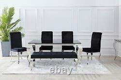 Black Velvet Louis Dining Table Chair Chrome Legs Office Kitchen Chairs
