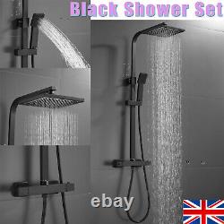 Black shower set 20X20cm Square Head Bathroom Thermostatic with 1.5M Hose UK