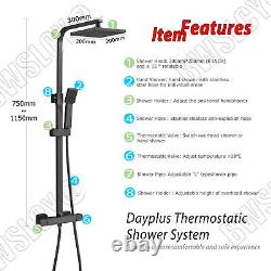 Black shower set 20X20cm Square Head Bathroom Thermostatic with 1.5M Hose UK