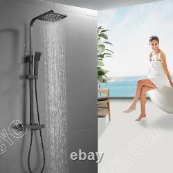 Black shower set 20X20cm Square Head Bathroom Thermostatic with 1.5M Hose UK