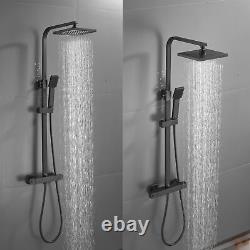 Black shower set 20X20cm Square Head Bathroom Thermostatic with 1.5M Hose UK