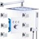 Brass Thermostatic Shower Faucet Set With12 Led Rain Shower Head 6pcs Body Jets