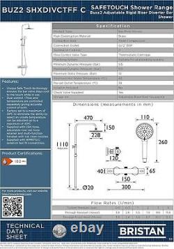 Bristan BUZ2 SHXDIVCTFF C Buzz Safetouch Rigid Riser Bar Mixer Shower, Chrome