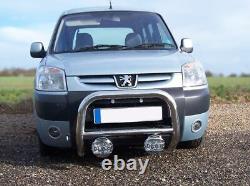 Bull Bar + Chrome Spots For 1997-2008 Citroen Berlingo Nudge Chin Abar Stainless