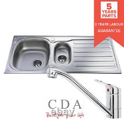 CDA CBS130SS Stainless Steel 1.5 Bowl Kitchen Sink & CDA Single Lever Chrome Tap