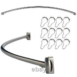 CHROME CURVED S/S SHAPED BATH TUB EXTENDABLE SHOWER CURTAIN RAIL ROD, 110-215cm