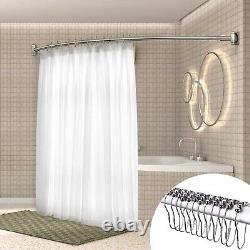 CHROME CURVED S/S SHAPED BATH TUB EXTENDABLE SHOWER CURTAIN RAIL ROD, 110-215cm