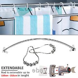 CHROME CURVED S/S SHAPED BATH TUB EXTENDABLE SHOWER CURTAIN RAIL ROD, 110-215cm