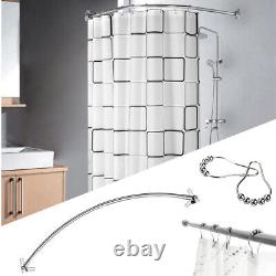 CHROME CURVED S/S SHAPED BATH TUB EXTENDABLE SHOWER CURTAIN RAIL ROD, 110-215cm