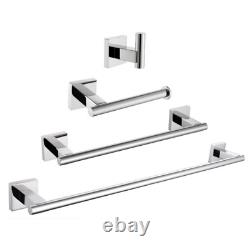 Chrome 4 Piece Bathroom Set Towel Bar Toilet Paper Holder Towel Ring Towel Hook