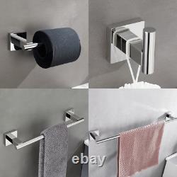 Chrome 4 Piece Bathroom Set Towel Bar Toilet Paper Holder Towel Ring Towel Hook