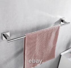 Chrome 4 Piece Bathroom Set Towel Bar Toilet Paper Holder Towel Ring Towel Hook