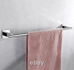 Chrome 4 Piece Bathroom Set Towel Bar Toilet Paper Holder Towel Ring Towel Hook