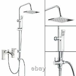 Chrome Bath Shower Mixer Tap with Basin Tap & 3 Way Square Rigid Riser Kit W