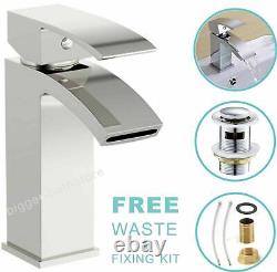 Chrome Bath Shower Mixer Tap with Basin Tap & 3 Way Square Rigid Riser Kit W