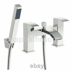 Chrome Bath Shower Mixer Tap with Basin Tap & 3 Way Square Rigid Riser Kit W