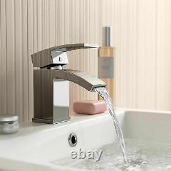 Chrome Bath Shower Mixer Tap with Basin Tap & 3 Way Square Rigid Riser Kit W