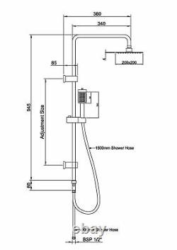 Chrome Bath Shower Mixer Tap with Basin Tap & 3 Way Square Rigid Riser Kit W