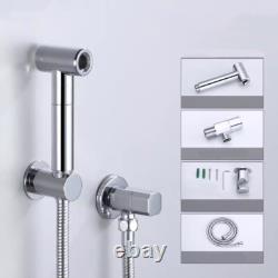 Chrome Bathroom Wall Mounted Brass Handheld Toilet Bidet Sprayer Hose Holder Set