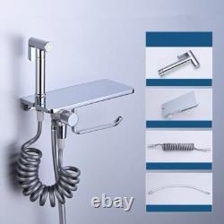 Chrome Brass Bidet Douche Sprayer Toilet Kit with Toilet Paper Holder Rack Shelf