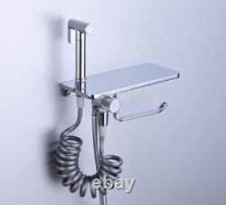 Chrome Brass Bidet Douche Sprayer Toilet Kit with Toilet Paper Holder Rack Shelf