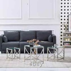Chrome Coffee Table Set Stainless Steel Legs and Clear Glass Top Set of 3 Items