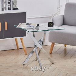 Chrome Round Glass Coffee Table with Stainless Steel Cross Legs Side Tea Tables