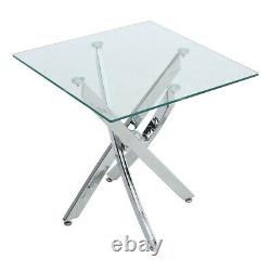 Chrome Round Glass Coffee Table with Stainless Steel Cross Legs Side Tea Tables