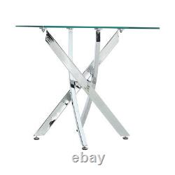 Chrome Round Glass Coffee Table with Stainless Steel Cross Legs Side Tea Tables