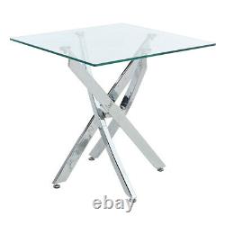 Chrome Round Glass Coffee Table with Stainless Steel Cross Legs Side Tea Tables