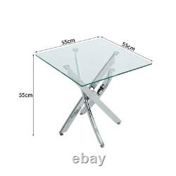 Chrome Round Glass Coffee Table with Stainless Steel Cross Legs Side Tea Tables