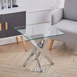 Chrome Round Glass Coffee Table with Stainless Steel Cross Legs Side Tea Tables