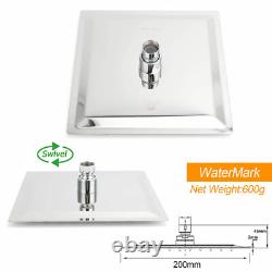 Chrome Square Shower Mixer Set 8 Stainless Steel Head 200mm Ceiling Dropper Arm