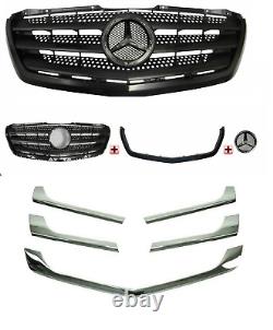 Chrome Stainless Steel + Front Grille Cover For Mercedes Sprinter 2013-2018 Kit