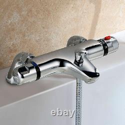 Chrome Thermostatic Bath Shower Mixer With 3 Way Square Rigid Riser Rail Kit